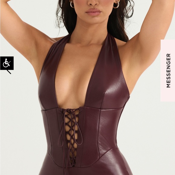 House of CB Burgundy Faux Leather Midi Dress - Picture 2 of 9